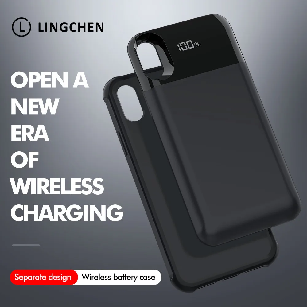 Чехол-аккумулятор LINGCHEN для iPhone X/XS XR 5000/5500 мАч умный чехол с цифровым дисплеем