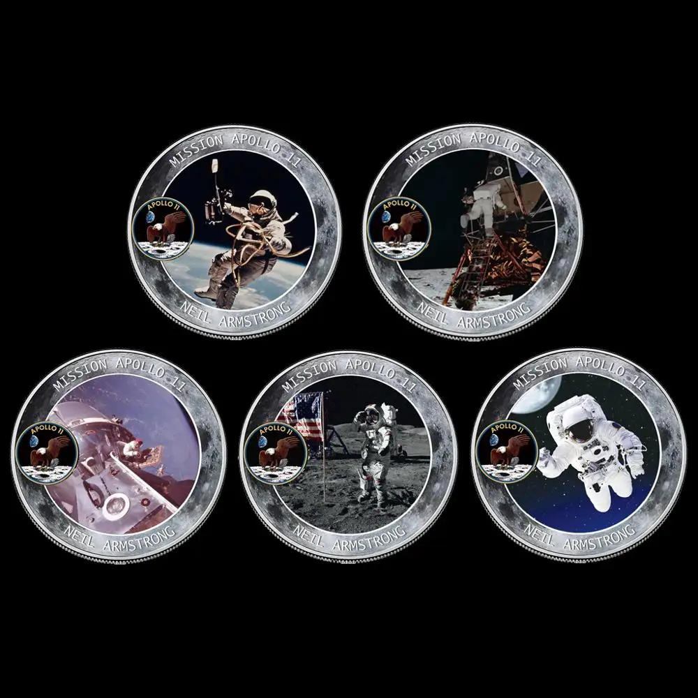 

5pcs/lot 2019 50th Anniversary Apollo 11 Moon Landing Silver Coin Commemorative Coins Gift drop shipping