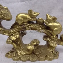 " Китайский Чистая латунь народная монета Yuanbao богатство 2 Мышь на цветок Жуи Статуя