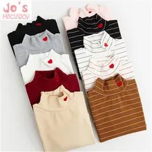 Весенний стиль, модная женская полосатая футболка в стиле Харадзюку, яркие цвета, с сердечками, Kawaii, хлопковая водолазка, Повседневная футболка, милые женские топы TS030