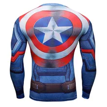 New Arrival Men 3D Printed Captain America Sport T-Shirt Compression Long Sleeve Quick Dry High Elastic Tights Fitness Clothing