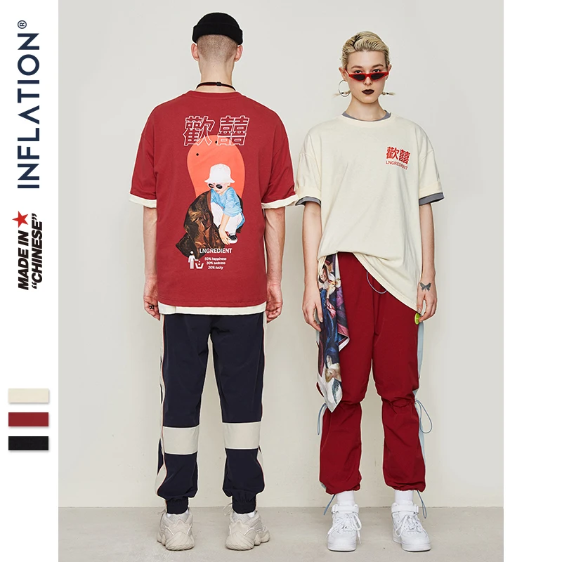 

INFLATION Men's T-Shirts 2019 Funny Printed Short Sleeve Tshirts Loose Summer Hip Hop Casual Cotton Tops Tees Streetwear 9140S