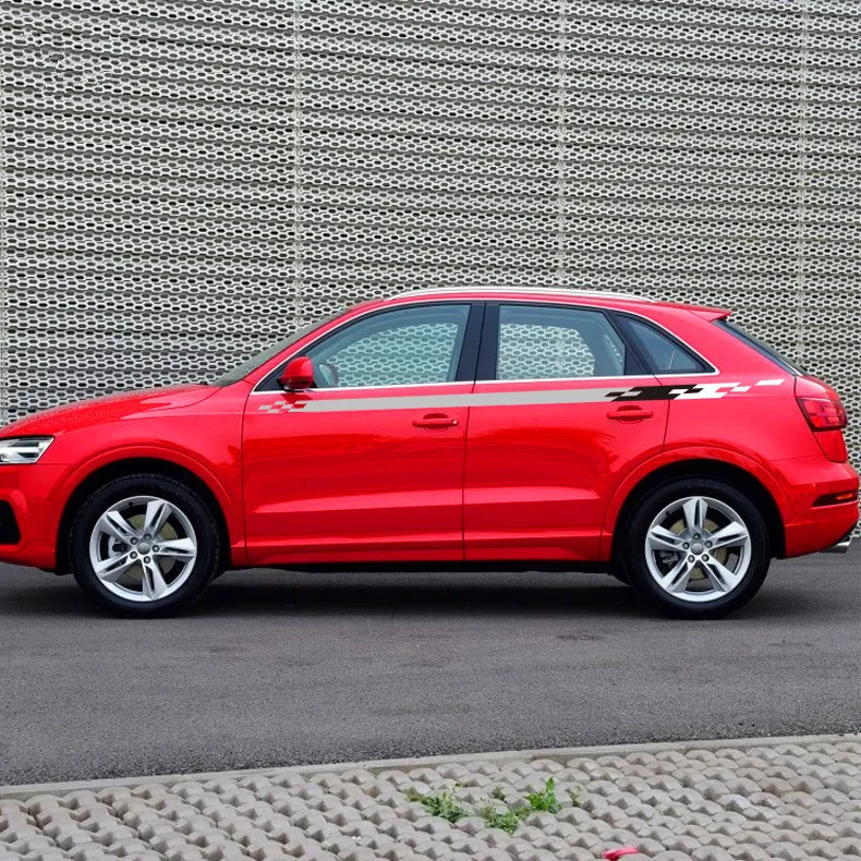Color Racing Lattice Vinyl Sticker Car Body Wasit Line Decorative Decal Exterior Modified For Audi Q3 Q5 TT Sport Styling (7)