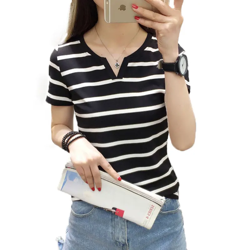 

Volocean New 2019 Autumn New Cotton T-shirts For Women Classic Solid Color Winter T Shirt Woman V-neck Cotton Female T-shirt