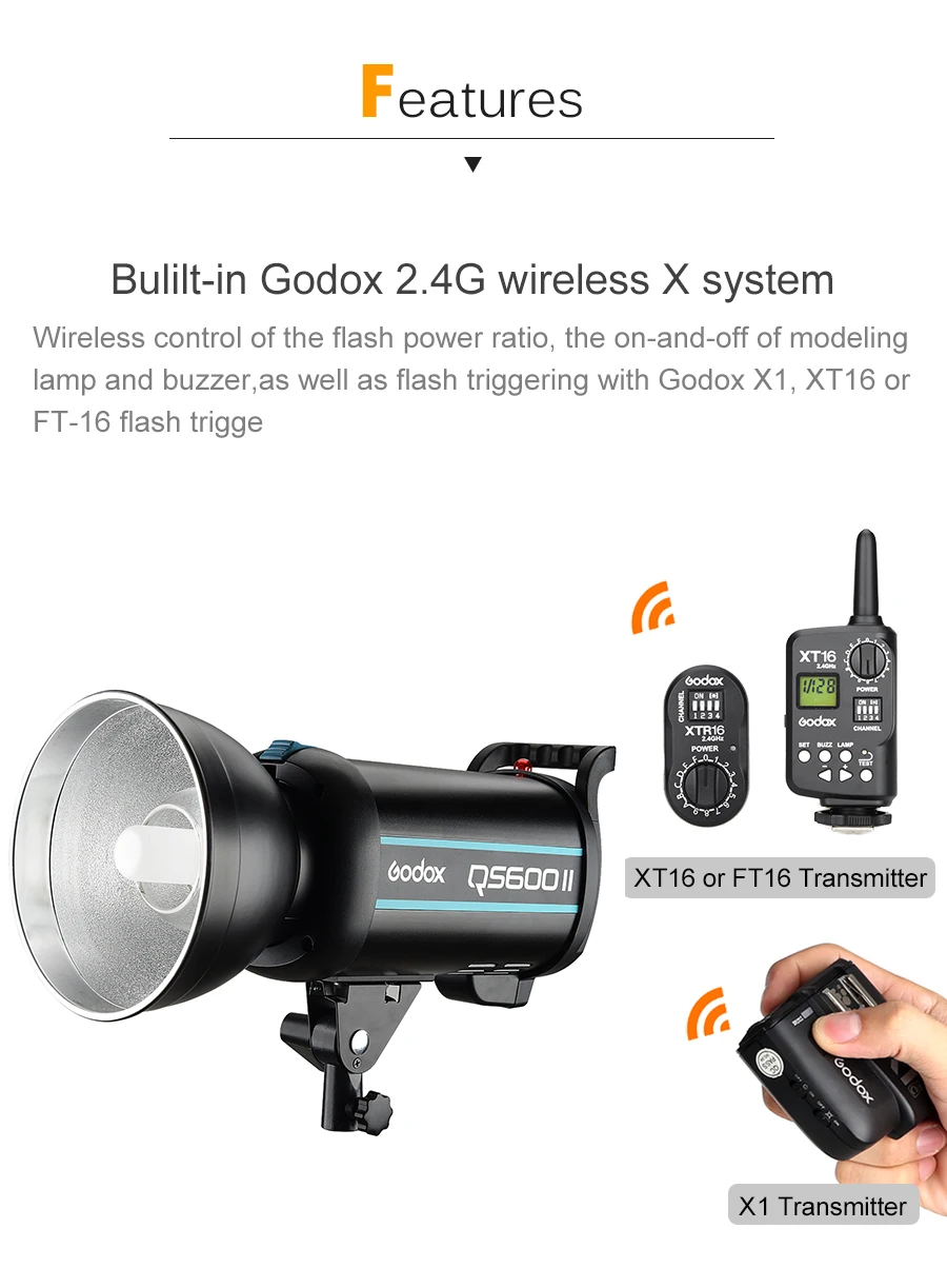 Профессиональный студийный стробоскоп Godox QS600II QS600II 600Ws GN76, встроенная беспроводная система Godox 2,4G X, обеспечивает творческую съемку