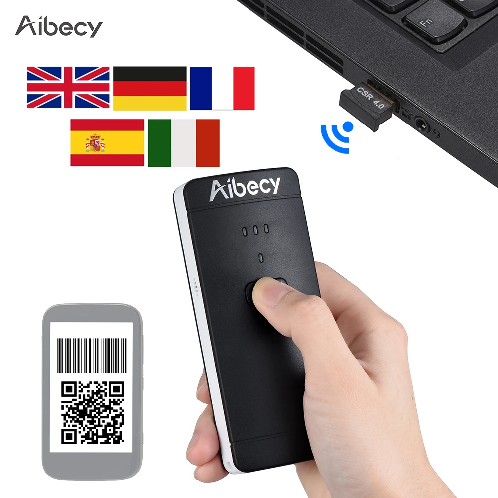 Aibecy ماسح الباركود اللاسلكية usb السلكية 1d 2d qr pdf417 الباركود قارئ الباركود ماسحة الصور 130,000 جرد الذاكرة