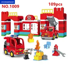 Пожарная серия Пожарная служба пожарная машина вертолет строительные блоки набор совместим с duploINGlys детская игрушка подарок