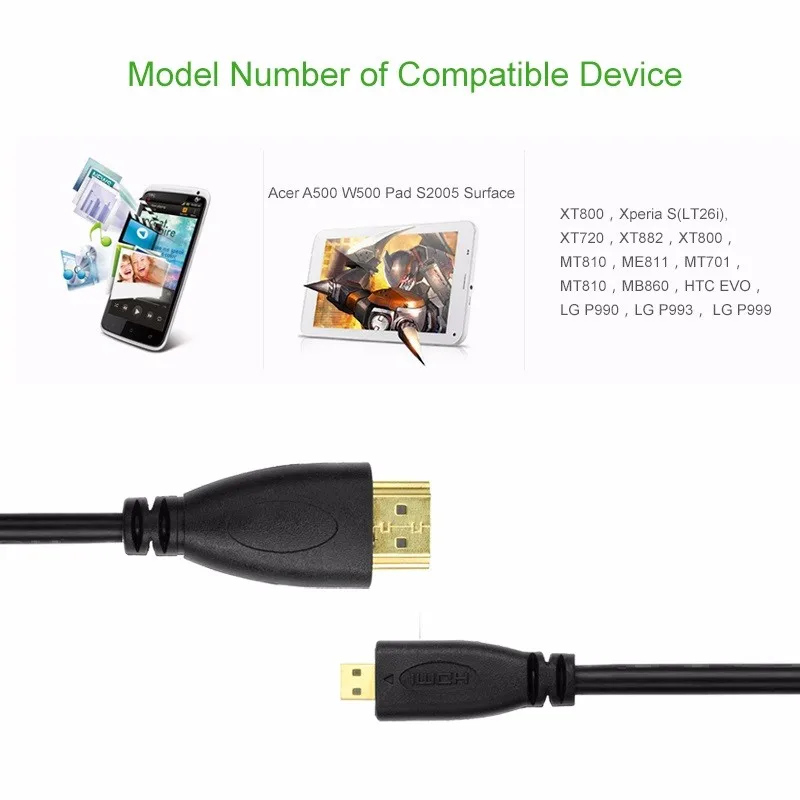 Whoiesale-500pcs-lot-Micro-HDMI-Type-D-to-HDMI-Type-A-Cable-1m-2m-3m-5m