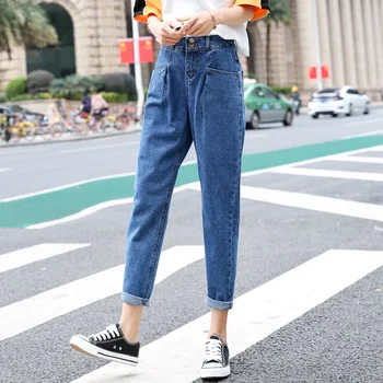 

Jeans Light Blue Plus Size Cargo Pant 2019 New Spring Korean S-3XL Fashion Elastic Waist Chic Jeans Clothing Feminina CX819