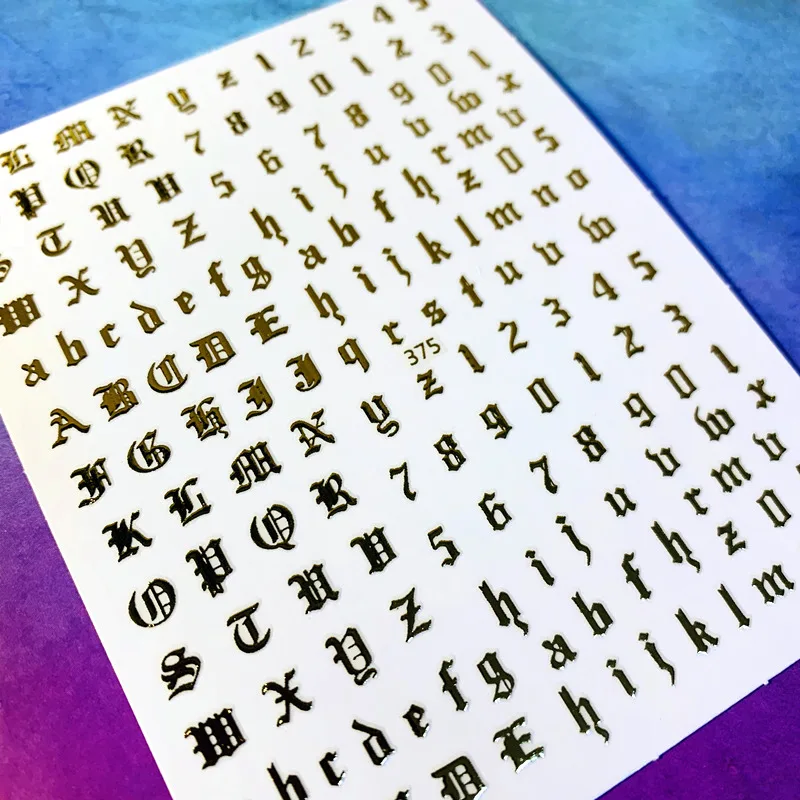 Newest U SPT375 nail letter stickers Black and white gold and silver 3d nail art sticker 3