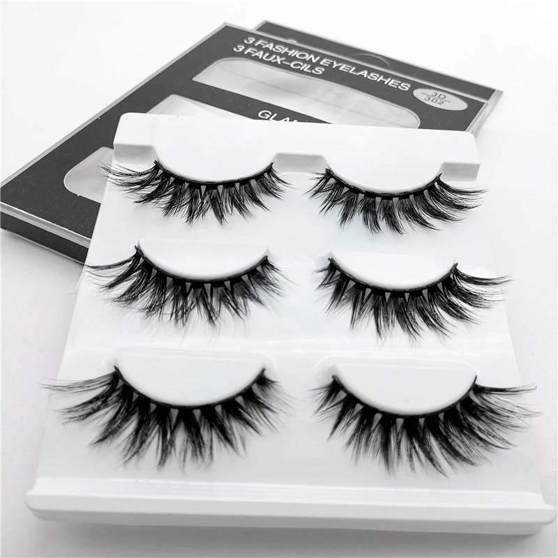 

3 Pairs/ Box Long Thick Messy False Eyelashes Hand Made Synthetic Hair 3D Soft lashes Black Packaging Fake Lashes