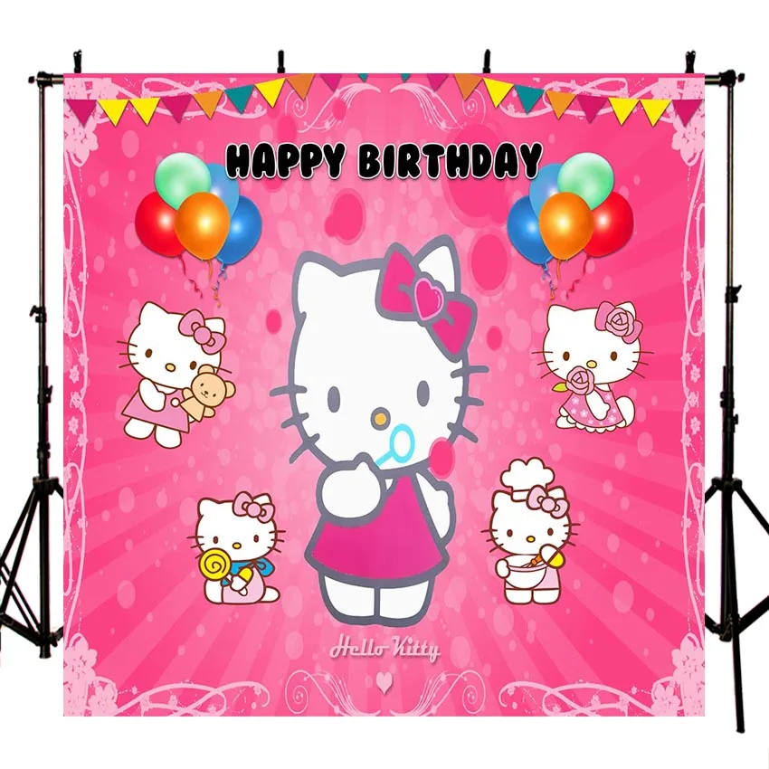 

MEHOFOTO Photography Backdrop Newborn Hello Kitty Birthday Ballo Flag Background Photo Shoot Photocall Photobooth Fabric Decor