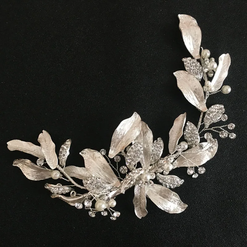 Серебряные Кристаллы ручной работы SLBRIDAL стразы цветок лист Свадебная заколка