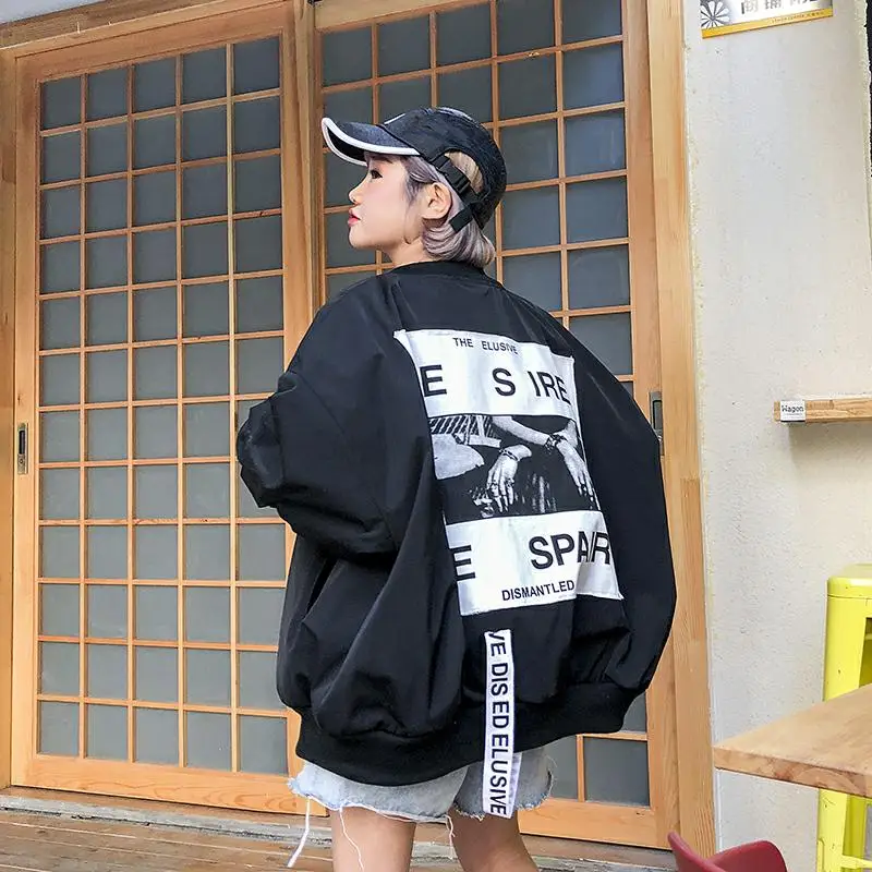 Spring Loose large size female windbreaker Jacket Harajuku Bomber Jacket Student BF Coat Oversize Jacket Basic Coats