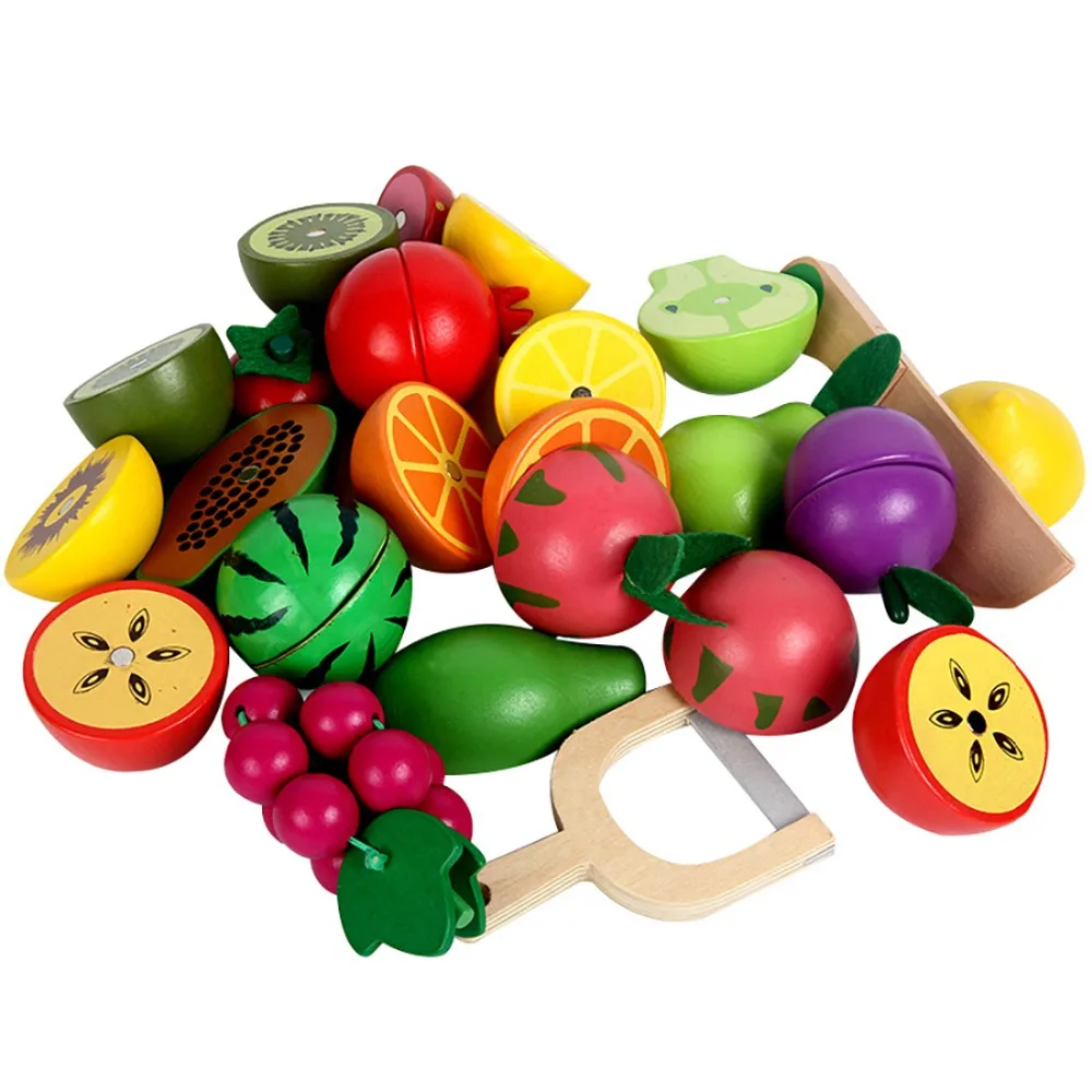 Frutas e Vegetais Pçs de Madeira Magnética Combinação Corte Brinquedo Conjunto Crianças Jogar & Fingir Simulação Cesta Redonda Kits Frutas 12 4 vegetais combinação corte brinquedo conjunto crianças jogar