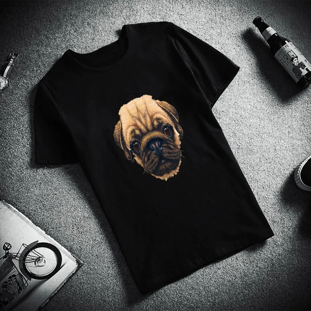 

Skipoem Funny T shirt Men Pug Dog Silhouette Painting O Neck Tshirt Plus Size Short Sleeve Brand Men T-Shirt Couple Tops