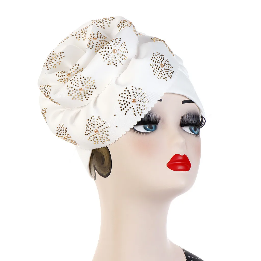 Для женщин цветочный горный хрусталь Утепленная одежда твердая шляпа шапочка-тюрбан головы шапочка модные летние подарок кристалл a426