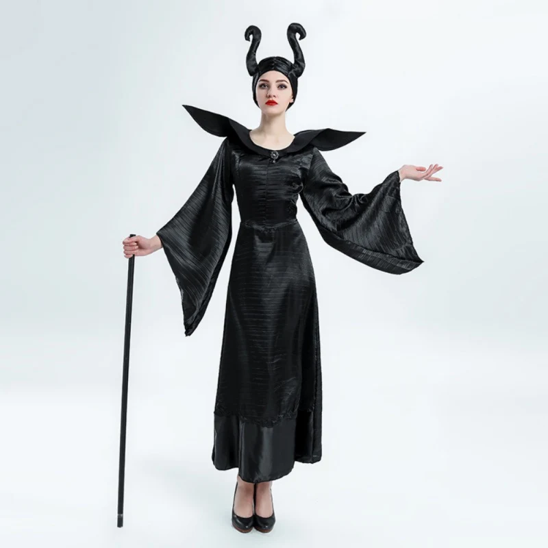 Buy Movie Maleficent Costume Fancy Dress Outfit With Horns Headwear Adult Women Halloween Cosplay Costumes Devil Maleficent Dress