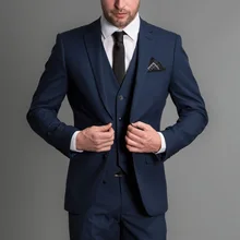 2018 Navy Blue Business Party Men Suits Two Button Notched Lapel Custom Made Wedding Groom Tuxedos ( Jacket + Pants + Vest )