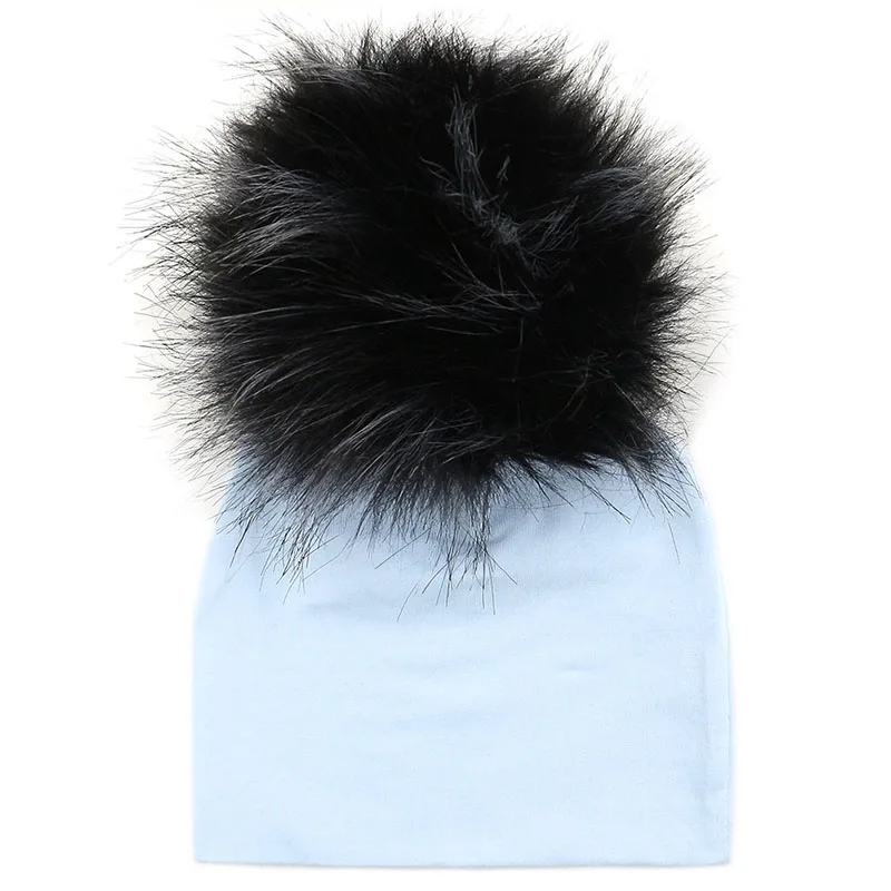 GZHilovingL Brand Newborn Kids Baby Boys Girls Warm Winter Spotted Cotton Beanie Fur Pom Pom Bobble Hat Cap Winter Warm Hat - Цвет: Light blue 5