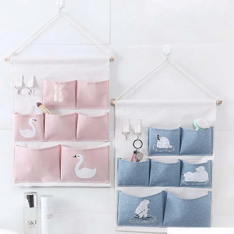 

Wall Hanging Storage Pocket Wardrobe Organizer Bag Multifunction Bags Waterproof Holder Makeup Rack Linen Jewelry Bags Dolap P0