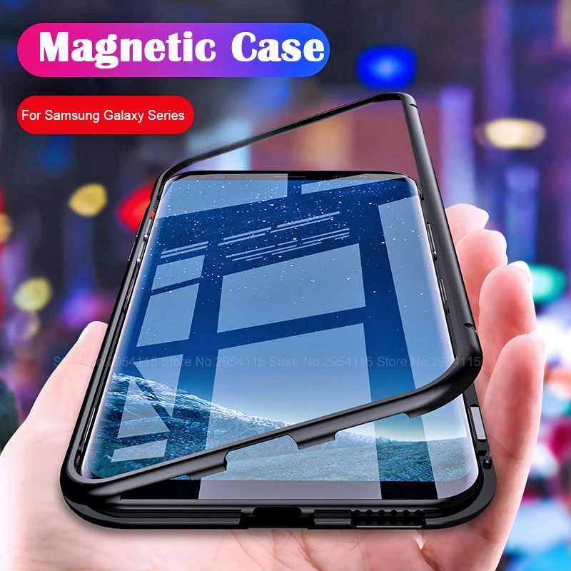 

Magnetic Aluminum Case For Samsung Galaxy S8 S9 S10 Plus S10e S10+ Tempered Glass Back Cover Note 9 8 S 10 9 8 Plus Coque Funda