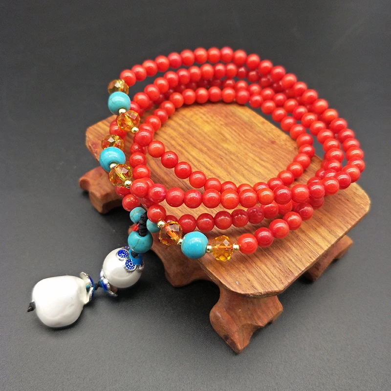 

Shuangsheng 2018 new 5mm red coral necklace women bohemian jewelry national wind necklace gift 70cm