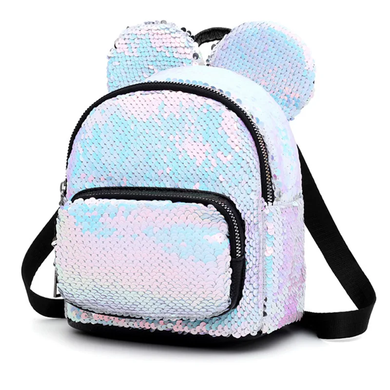 Женские рюкзаки с заячьими ушками, модный рюкзак для ноутбука с блестками, большая вместительность, одноцветная дорожная сумка, женская школьная сумка