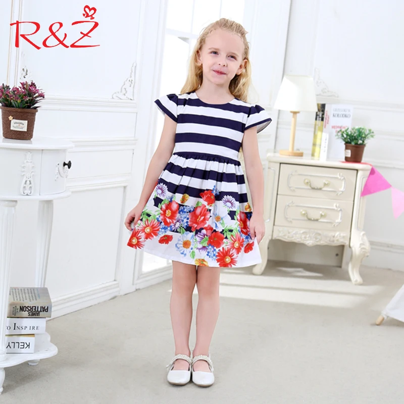R&Z Baby Girls Dress 2017 Summer Cotton Stripe Flower Print Blet Short ...