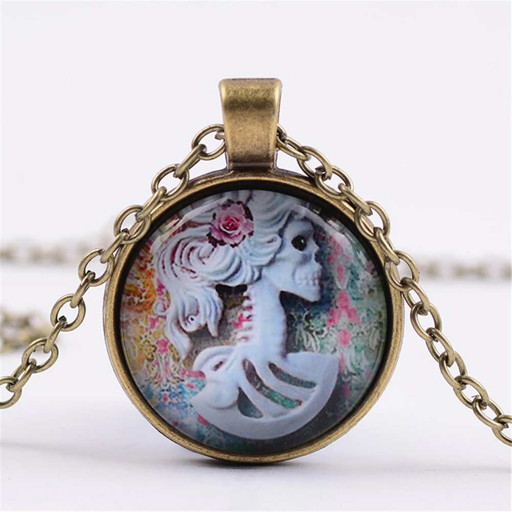 1Pcs Skulls Necklace Sugar Skulls Girls Glass Photo Pendant Necklace