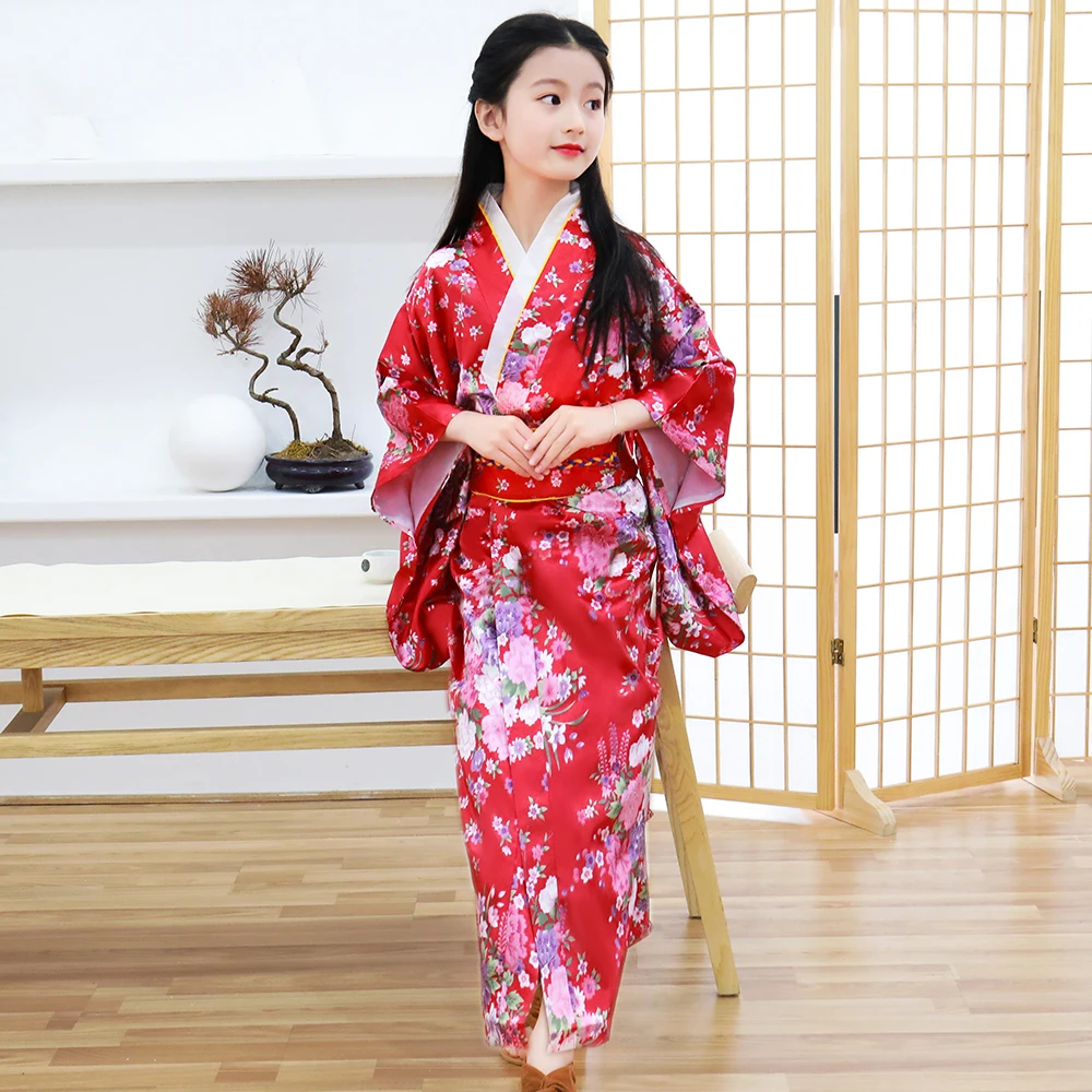 Классический кимоно для девочки японский традиционный ребенок печатных платье с цветочным рисунком Элегантная новинка танцы платья для женщин Хеллоуин