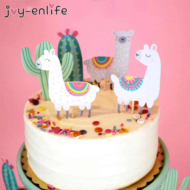 5pcs Alpaca Llamas Unicorn Cactus Cake Topper Cupcake Toppers Wedding Birthday Cake Decoration Jungle Llama Party Supplies Cake Decorating Supplies Aliexpress