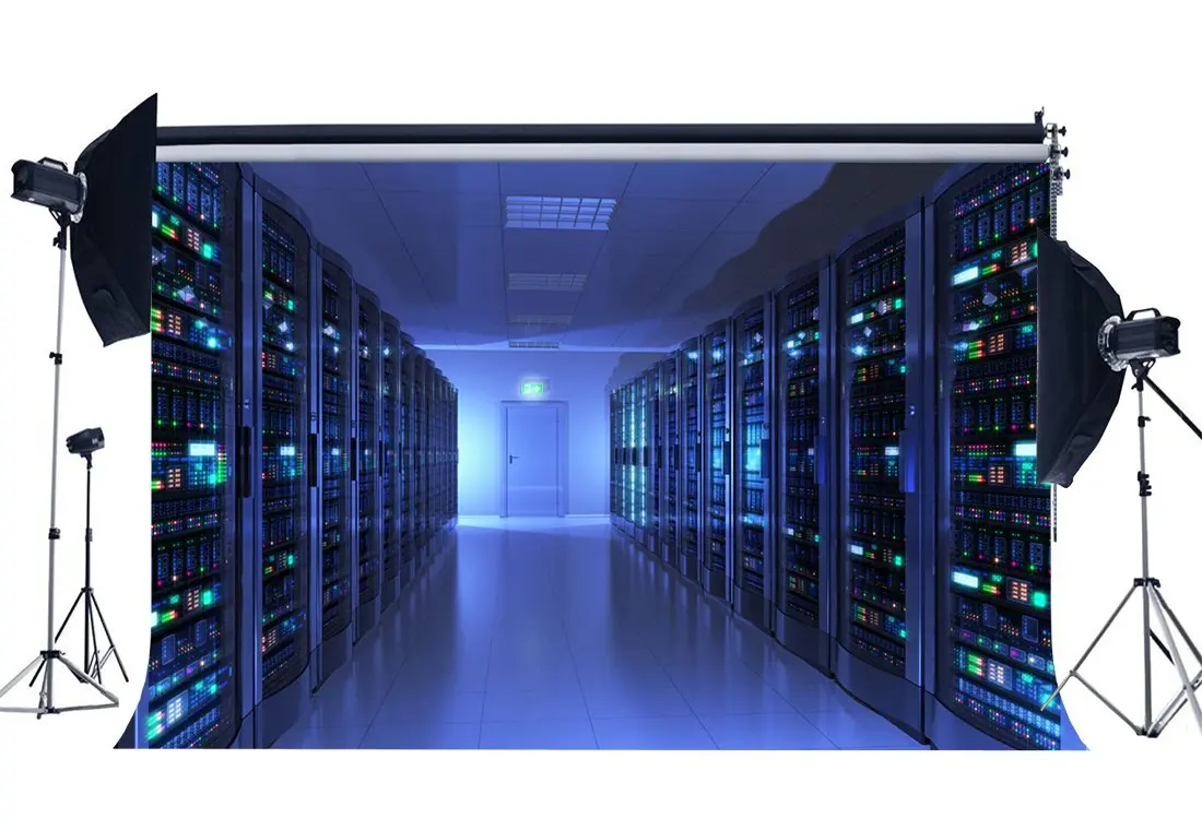 

Monitoring Room Backdrop Blue Shining Lights Locker Shabby Marble Floor Creative Wallpaper Photography Background Kids Adults