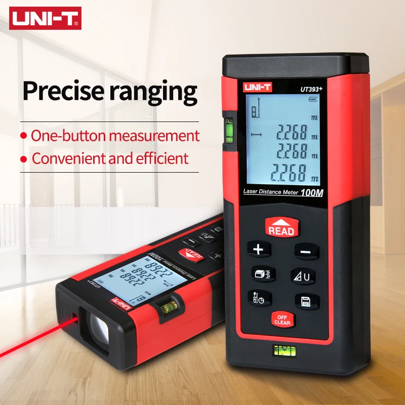 

UNI-T UT393+ Digital Distance Meter Laser Rangefinder 100M Multi-function Instrument Horizontal Bubble Data Storage