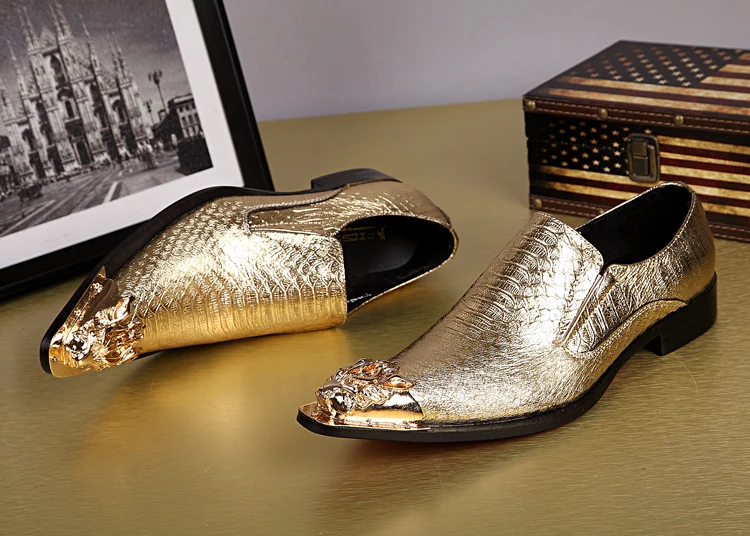 British Style Mens Oxfords Gold Color Man Dress Wedding Shoes Metal ...