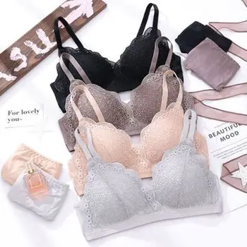

New Lace Hollow Girl Triangle Thin Cup Sexy Bra Comfortable Ring-free Double-breasted Underwear