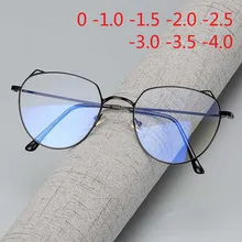 Женские Ретро очки с кошачьими ушками для близорукости, металлическая оправа, круглый светильник, плоское зеркало, женские оптические-1,0-1,5-2,0-2,5-3,0-3,5-4,0