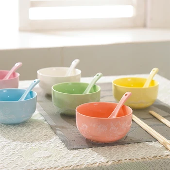 

Natural pattern Ice Flower Colorfule Ceramic Bowls Porcelain Rice Soup Dessert Noodle Bowl Spoon Dinner Tableware drop shipping