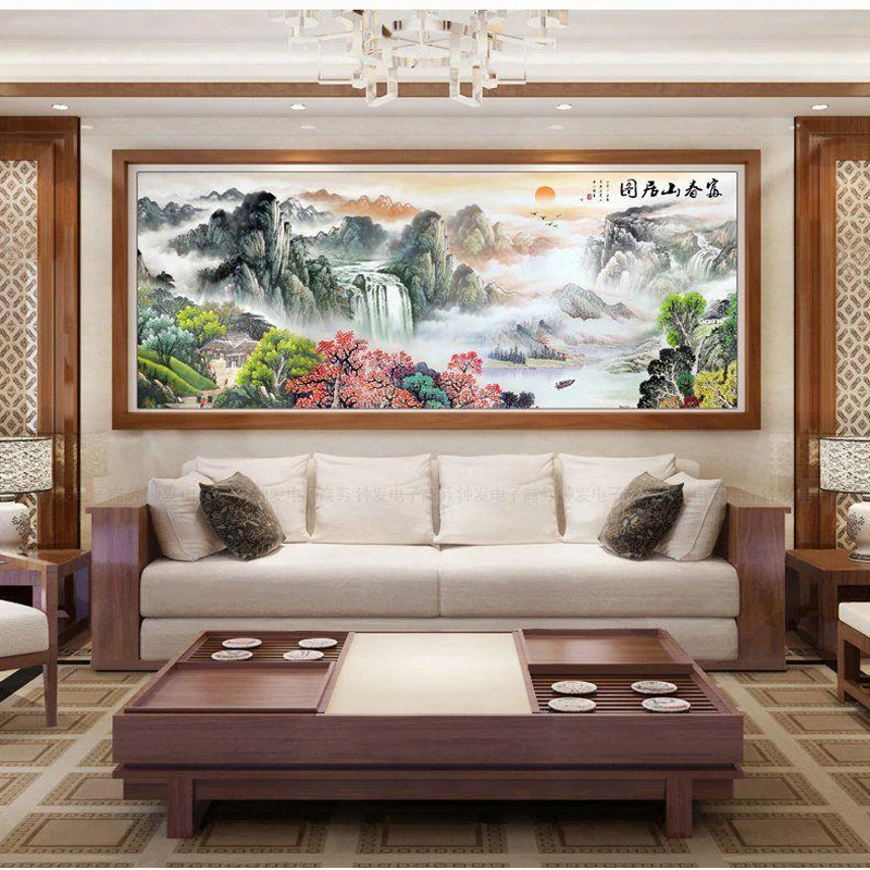 QIANZEHUI, рукоделие, точность печать DIY пейзаж, горы и реки полный вышивка крестиком, настенный домашний декор