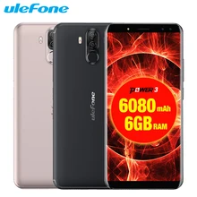 Original Ulefone Power 3 Mobile Phones 6.0 inch 64GB ROM 6GB RAM Octa Core MTK6763 Android 8.1 Four Cameras 6080mAh Smartphone