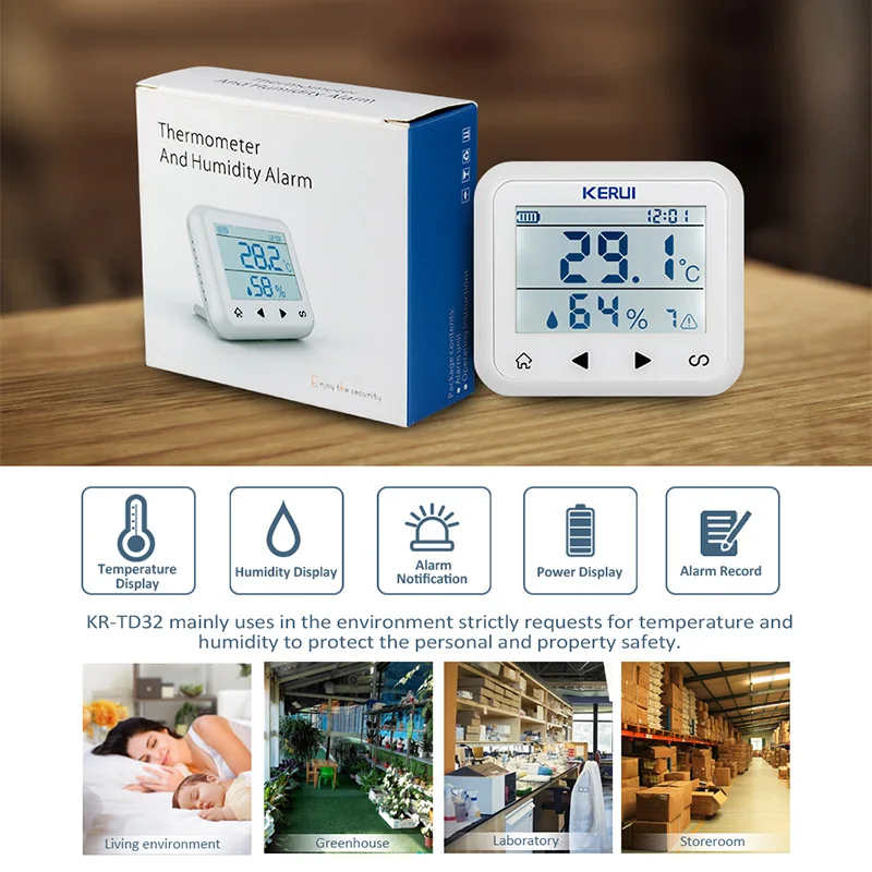 Beste CORINA TD32 LED Instelbare Temperatuur En Vochtigheid Alarm Sensor Detector Alarm Beschermen de persoonlijke en materiële