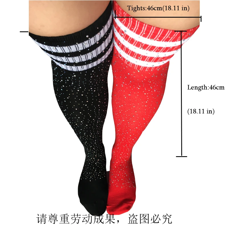 Women's Knee Socks Cotton Sexy Thigh Socks Rhinestone Over The Knee Sock Long Knee Long Boot Stockings Cheerleaders Hiphop SW066