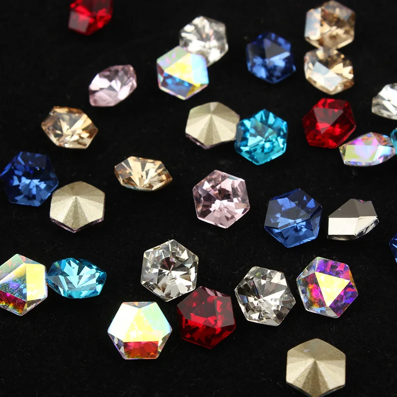 

8x8mm Hexagonal Crystal Stone Glass glue on rhinestones for clothes stones decor garment applique accessories strass crafts