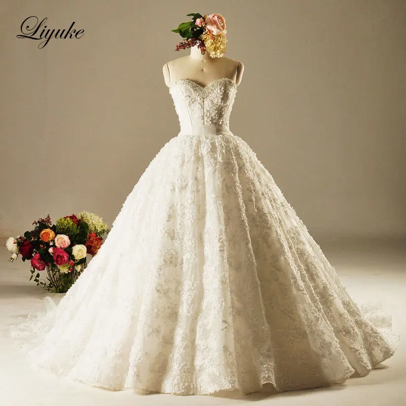 Liyuke гламурный нежный A-Line принцесса свадебное платье суд Поезд Принцесса кружево до Vestido De Noiva