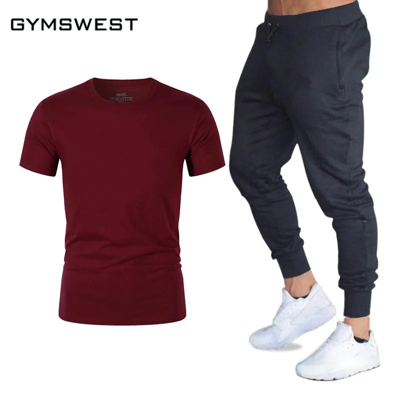 Для мужчин наборы футболки + Штаны комплекты из двух предметов Повседневное спортивный костюм Для мужчин/Новинки для женщин модные