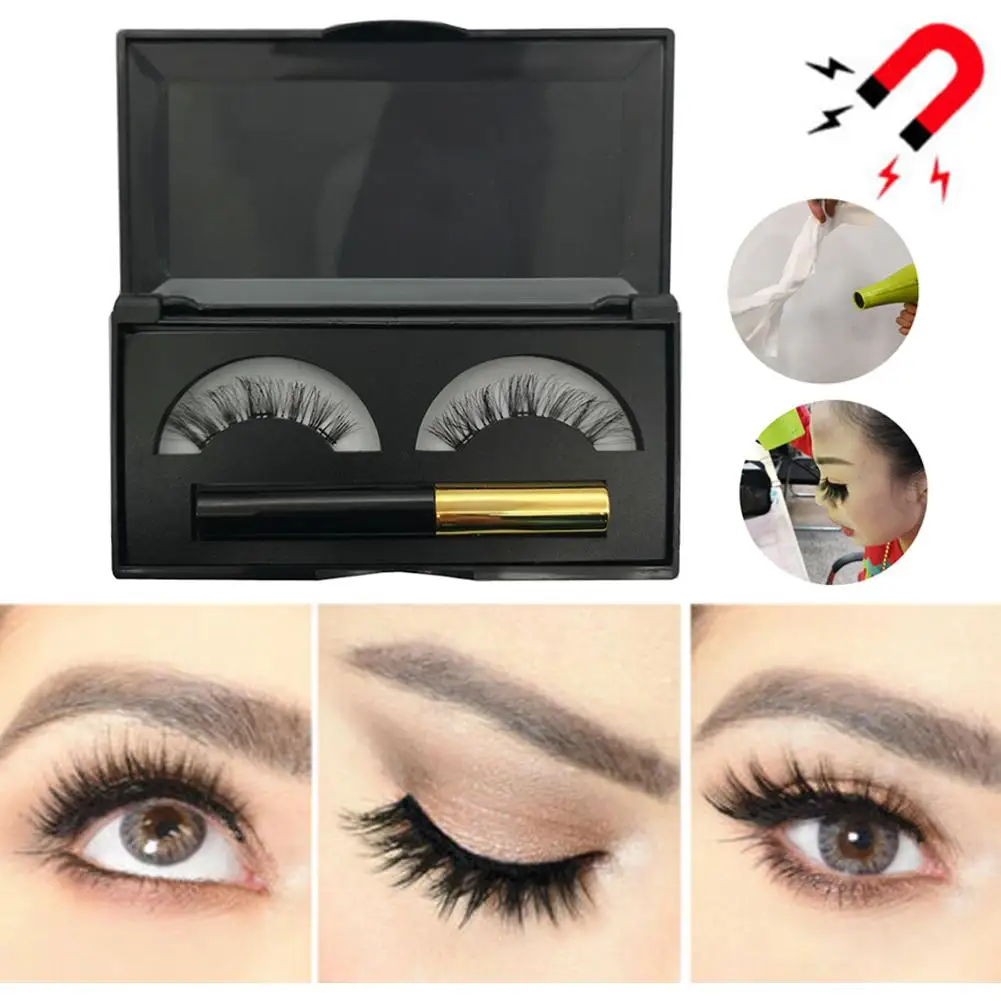 

Magnetic Eyelashes Natural Looking Design Magnetic Eyelash With Liquid Eyeliner Mirror-box Easy-wearing Reusable Eyelashes
