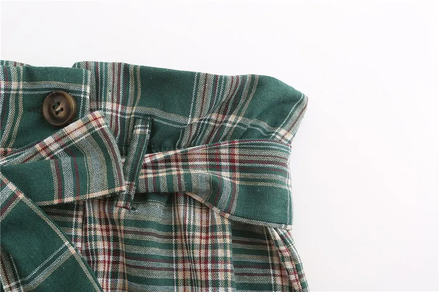Gladiolus Harajuku Women Plaid Skirt Belt Tunic Button Decoration Green Empire Short Skirt 2019 Summer Mini Casual Skirts Womens (13)