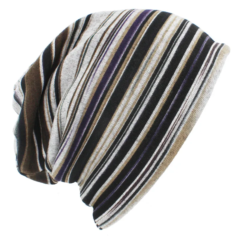 LOVINGSHA Autumn Winter Thin Women Skullies Beanies Striped Design Hats For Men Fashion Feminino Multifunction Scarf HT109