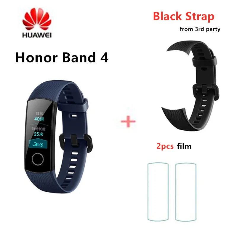 Оригинальные Смарт-часы huawei Honor Band 4, браслет Touchscree Amoled, цветной, 0,95 дюймов, Водонепроницаемый Фитнес-браслет, монитор сердечного ритма - Цвет: add black strap