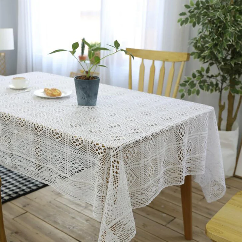 Prezzo Di modo 100% Cotone di Lavoro A Maglia Tovaglia Bianca Crochet Cuciture Cava Tavolo Coperture Casa Cerimonia Nuziale Del Partito Decorazione Della Tavola